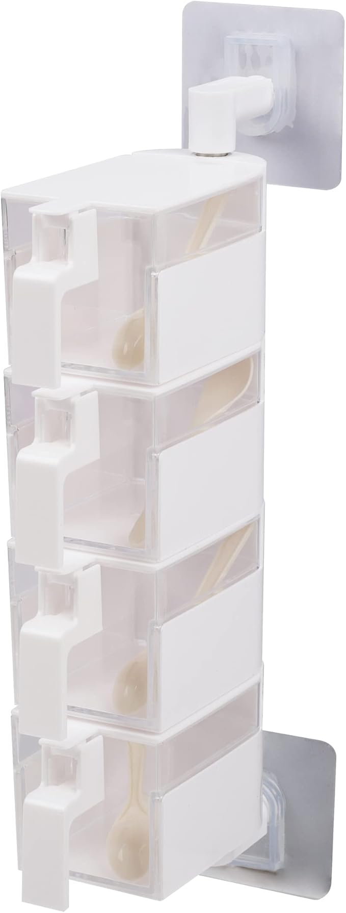 Mind Reader Anchor Collection, Wall Mount 4-Compartment Swivel Organizer with Removable Compartments with Hinged Lids and Enclosed Spoons, White
