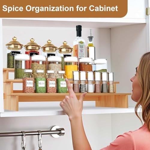 JinDoWin 3 Tiered Spice Rack Organizer for Cabinet,Spice Organization for Cabinet, Seasoning Organizer,Spice Shelf and Spice Organizer for Cabinet,Pantry Organizers and Storage (2 Pack, Medium)