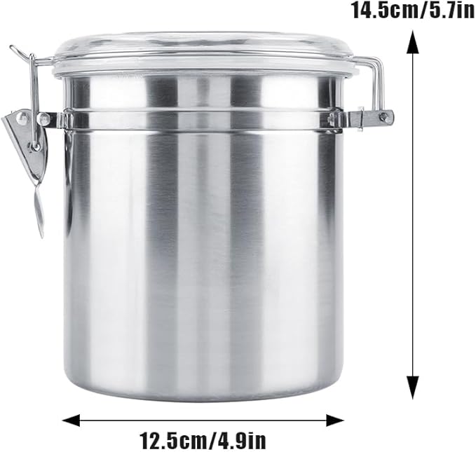 Stainless Steel Coffee Canister, Airtight Ground Coffee Bean Storage Container Keep Bean Fresh Organizer Jars Clear Clamp Lid Large Capacity for Kitchen Organization Pantry Tea Flour Sugar 1450ml