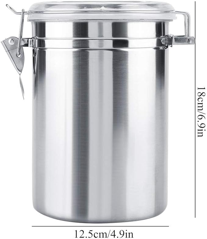 Stainless Steel Kitchen Canister 1900ml Airtight Clamp Lid, Clear Top Ideal for Kitchen Storage, Food Storage, Pantry Storage