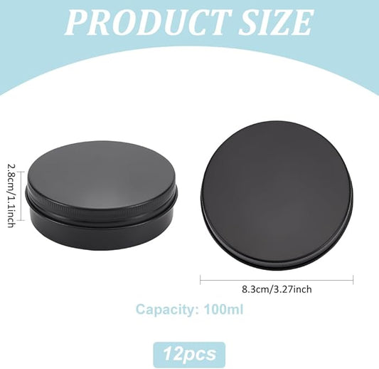 BENECREAT 12 Pack 3.4 OZ Tin Cans Screw Top Round Aluminum Cans Screw Lid Containers - Great for Store Spices, Candies, Tea or Gift Giving (Black)