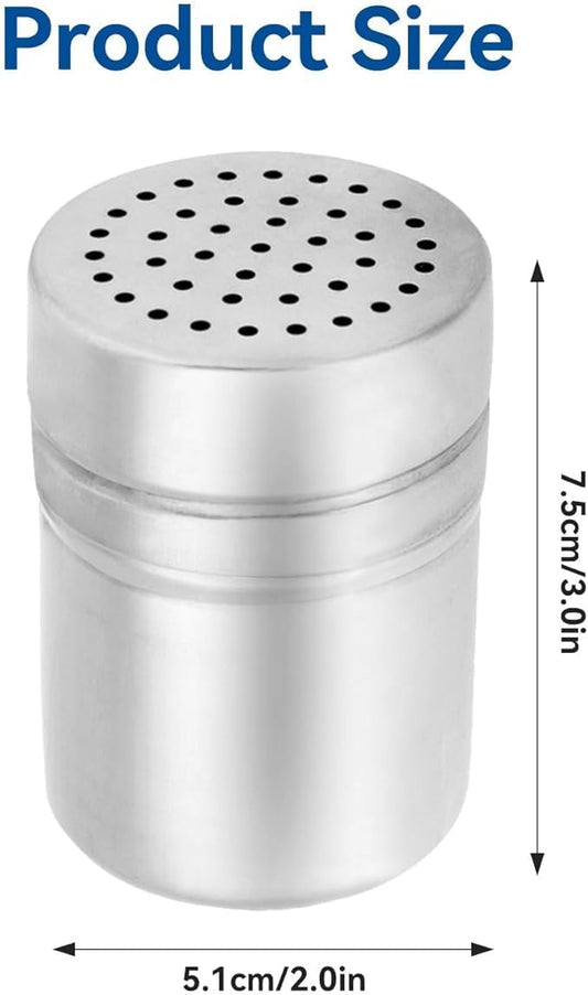 Set of 2 Stainless Steel Dredges, Stainless Steel Pepper Salt Shakers Metal Spice Shaker Large Holes Spice Dispenser Condiment Jar Kitchen Shakers Sugar Shaker for Cooking Kitchen Baking(M)