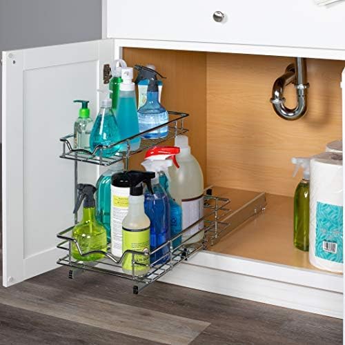 HOLDN’ STORAGE Two Tier Under Sink Organizers and Storage - Slide Out Cabinet Organizer w/Sliding Drawers for Cabinets- Lifetime Limited Warranty 11" Wx21 Dx15”H Chrome, Requires 12-1/2” Opening