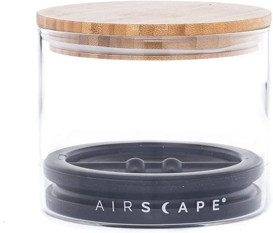 AirScape Glass Food Storage Canister - Glass Storage With Patented Airless Inner Lid & Bamboo Top Lid - Preserves Food Freshness (Small 4-Inch)
