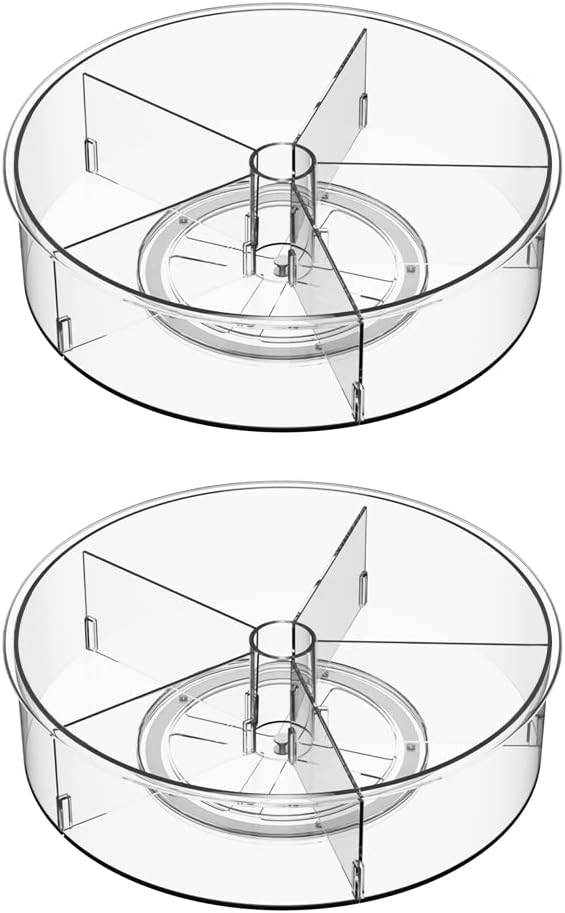 SANNO Round Lazy Susan Rotating Turntable Storage Container Rotating Organizer Spinning Organizer Bins for Kitchen Cabinet, Pantry, Refrigerator, Countertop,Set of 2
