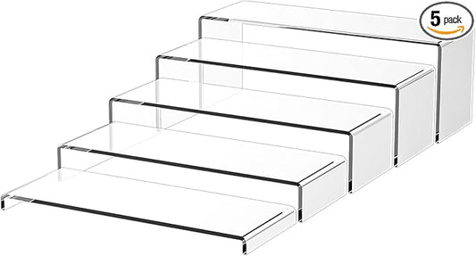 5-Pack Acrylic Spice Rack(10.8"~12.4"L), Seasoning Organizer with Non-Slide Silicone Pads, Clear Cabinet Organizer Shelf for Kitchen Countertop, Cupboard, Pantry, Shelf Riser Rack for Cans and Cups