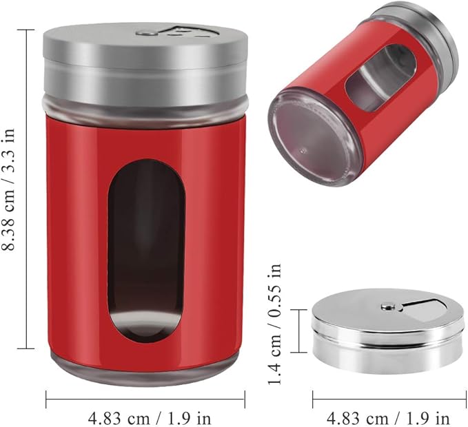 Accmor 2pcs Salt and Pepper Shakers,Stainless Steel Shaker for Salt Powder Sugar Cinnamon Pepper, Spice Dispenser with Adjustable Pour Holes,Red