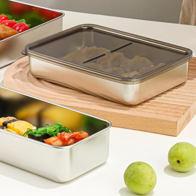Deli Meat Container for Fridge,Bacon Container for Refrigerator，304SS Airtight Food Storage Container,Stackable Fridge Organizer with Locking Lid (BPA Free)