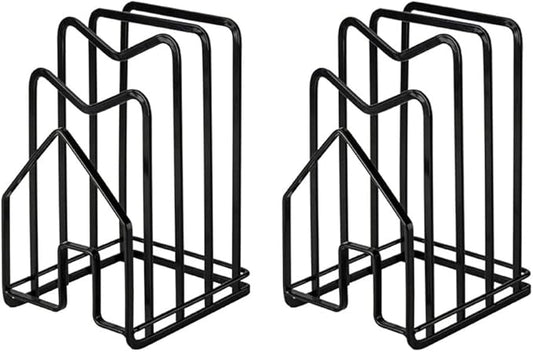 SUNFICON 2 Pack Cutting Board Racks Holders Pot Pan Lids Holders Chopping Board Organizers Thin Bakeware Trays Dry Display Stands Kitchen Countertop Cabinet Office Black