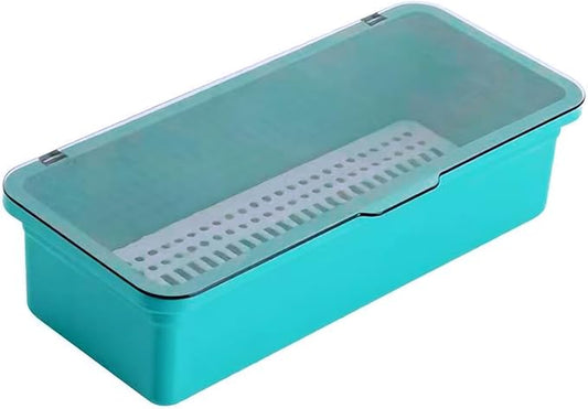 Flatware Tray with Lid,Silverware Tray Kitchen Cutlery Tray and Utensil Storage Container for Flatware and Silverware (Blue), KH1620