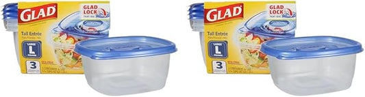Glad GladWare Tall Entree Food Storage Containers | Large Square Containers Hold up to 42 Ounces, 3 Count | Strong and Sturdy Food Storage Holders (Pack of 2)