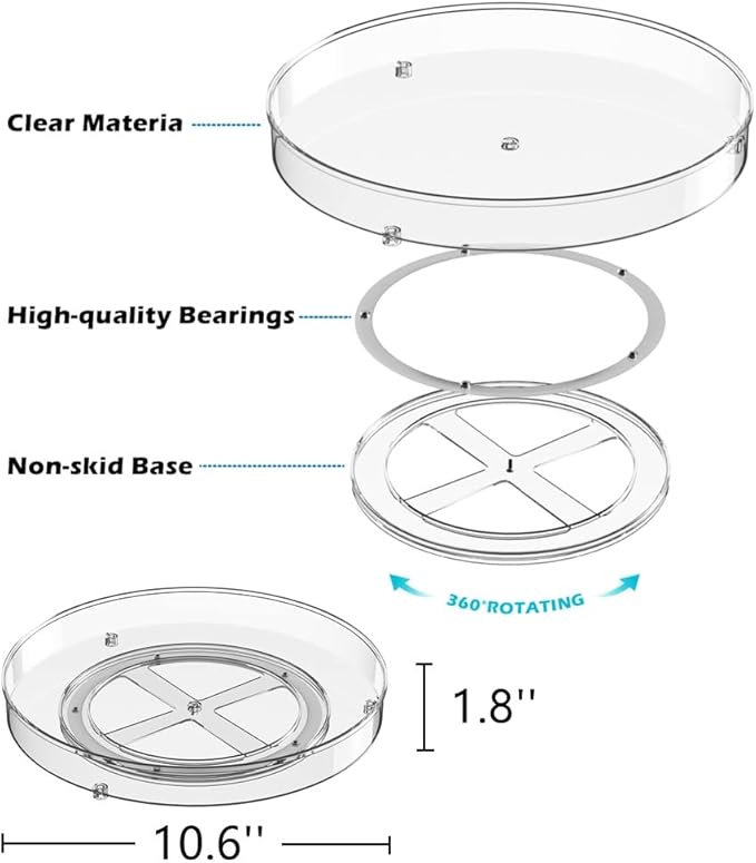 Lazy Susan Turntable Spice Rack Organizer Round Clear Food Storage Container Rotating Condiments Spinning Organizer for Kitchen, Cabinets, Pantry, Refrigerator, Countertops - Set of 3