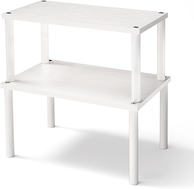 Cabinet Organizer Shelf(Set of 2),Kitchen Counter Shelves,Bamboo Spice Rack Countertop and Cabinet,Stackable Expandable,Medium,(White)