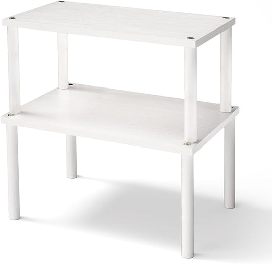 Cabinet Organizer Shelf(Set of 2),Kitchen Counter Shelves,Bamboo Spice Rack Countertop and Cabinet,Stackable Expandable,Medium,(White)