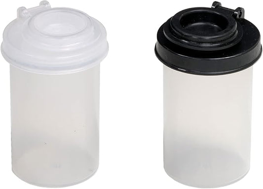 Salt and Pepper Shakers Moisture Proof, Perfect for Camping Picnic Outdoors Kitchen Lunch Boxes Travel Spice Set Clear with different color Lids Plastic Airtight Spice Jar Dispenser (2, Small)