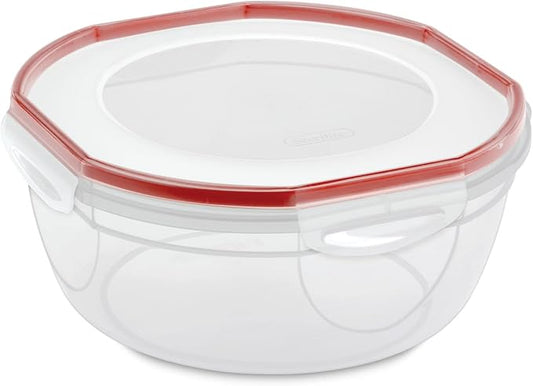 Sterilite Ultra-Seal 4.7 Qt Bowl, Large Airtight Food Storage Container, Latching Lid, Microwave and Dishwasher Safe, Clear With Red Gasket, 4-Pack