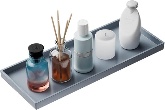 Vanity and Bathroom Tray, 15" ABS Countertop Organizer,Waterproof Vanity Tray for Toilet Tank,Perfume,Soap,Keys,Bathroom Accessories,Kitchen and Bath Trays,Non Slip Small Trays,Gray