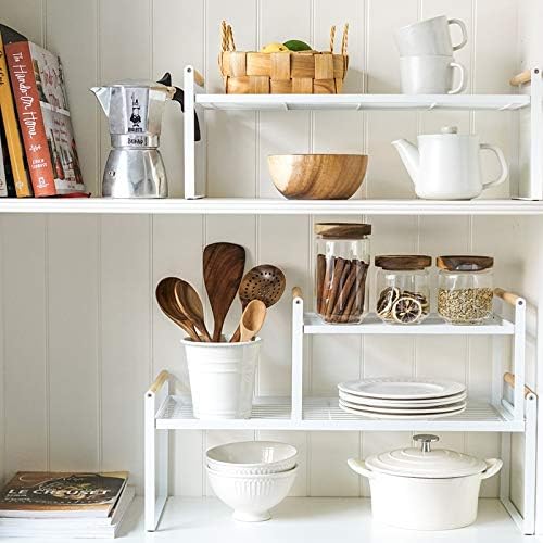 Kithchen Countertop Organizer, Cupboard Stand Spice Rack, Cabinet Pantry Shelf, Counter Organization and Storage For Kitchen Bathroom Office (White, 13.70 inches)