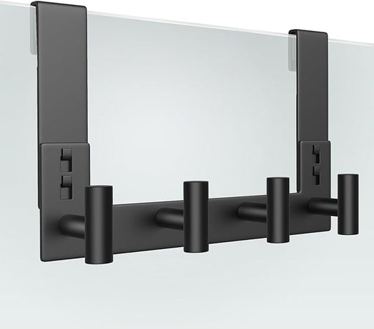 WUIVIUT Over The Glass Shower Door, Metal Shower Wall Mount Bath Hooks, Heavy Duty Rack Hooks for Robe, Towel (4 Hook, Fits 3/8'' Thick)