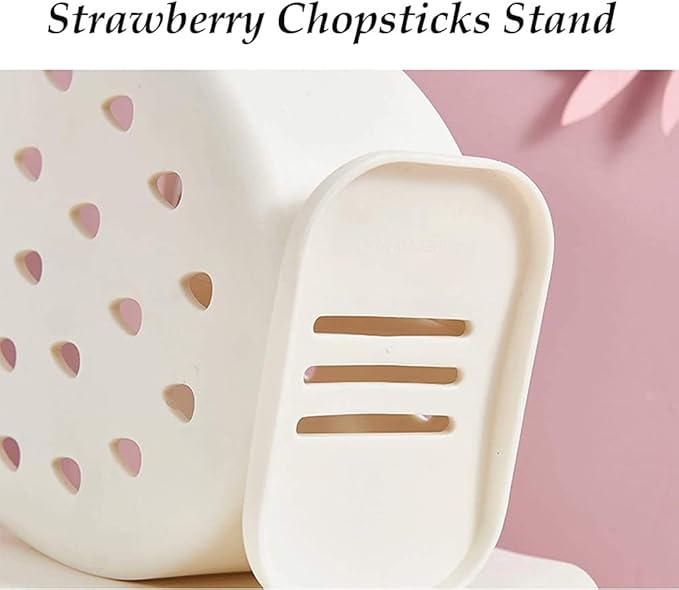 AKOAK 1 Pack Strawberry Chopsticks Stand, Cutlery Storage Box, Suitable for Storing Spoons, Chopsticks, Spoons, Knives and Other Kitchen Utensils (Creamy White)