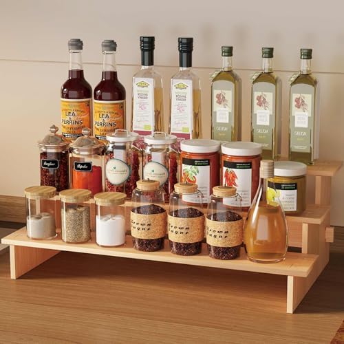 JinDoWin 3 Tiered Spice Rack Organizer for Cabinet,Spice Organization for Cabinet, Seasoning Organizer,Spice Shelf and Spice Organizer for Cabinet,Pantry Organizers and Storage (2 Pack, Medium)