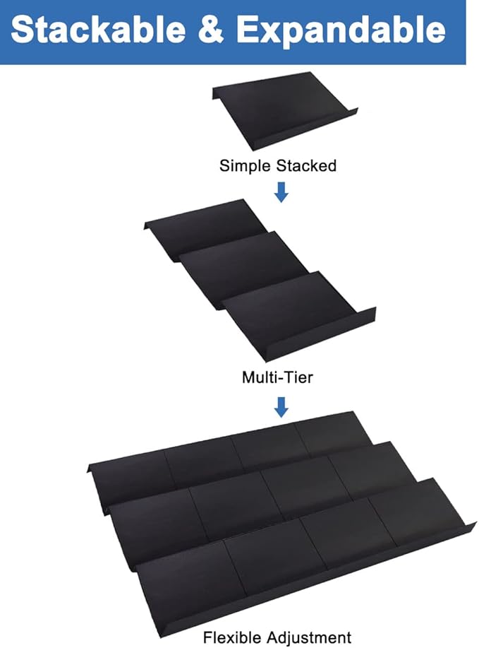 Expandable Spice Drawer Rack Organizer Insert for Kitchen Cabinet - Multi Tier Adjustable Spice Storage Shelf for Seasoning and Jar, Pack of 12