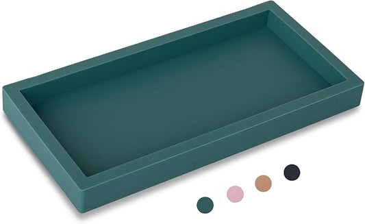 Small Silicone Bathroom Vanity Tray Rectangle Soap and Sponge Holder Kitchen Sink Organizer for Scrubber, Lotion Bottles, Perfume, Jewelry, Candle, Key Trinket Ring, Turquoise