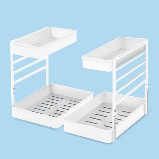 EVERIE Pull Out Slide Shelf Organizer for Under Sink Organization in Kitchen, Bathroom, Counter, Cabinets (White, 2 Sets)