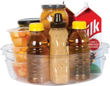 Kitchen Spaces Large Lazy Susan Organizer Bin, Pantry Rack or Deep Cabinet Turntable Shelf Storage, High Sides to Prevent Spills, BPA-Free Plastic, Clear and Sturdy with Full Spin