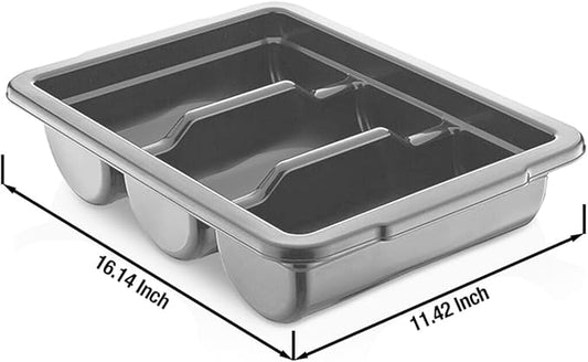 4 Pack - Commercial Cutlery Bin, 3-Compartment Restaurant Kitchen Flatware Tray, Silverware Storage Plastic Container, Condiments Holder, Utensil Organizer Box (Gray)