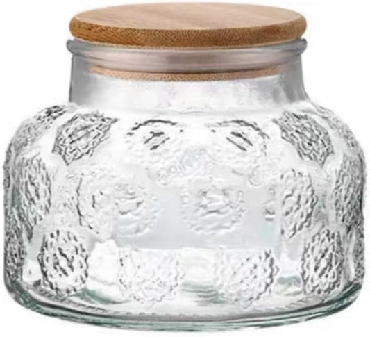 Vintage Glass Jar Canister, 25.3 FL OZ Glass Food Storage Jar, Glass Jar with Lid, Decorative Jar for Home Kitchen Coffee, Tea, Candy, Sugar Jar (Snowflake)