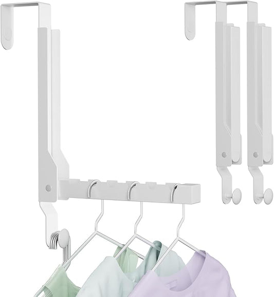 2 Packs Over The Door Clothes Drying Rack, Foldable Portable Over Door Hooks, Space Saving Door Hanger Collapsible Coat Towel Racks for Laundry Bathroom Home Organization Travel Storage (2Pack, White)