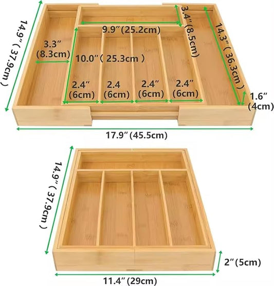Bamboo Silverware Drawer Organizer Kitchen Utensil Holder -Expandable Cutlery Drawer Organizer with Dividers for Flatware, Storage Organizer (7 Slots)