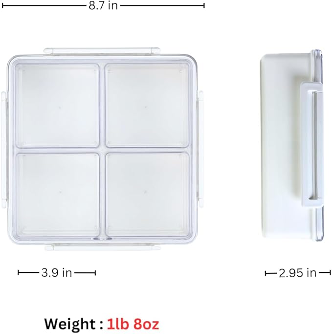 Gourmet Palette Airtight 4-Compartment Serving Tray with Lid – Portable Charcuterie Container, Snack Box, Removable Dividers, Snackle Platter for Fruit, Veggies, Appetizers, Square Design