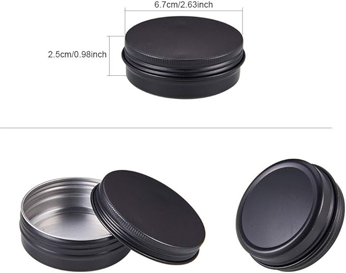 BENECREAT 15 Pack 2 OZ Tin Cans Screw Top Round Aluminum Cans Screw Containers Tins with Lids- Great for Store Spices, Candies, Tea or Gift Giving (Black)