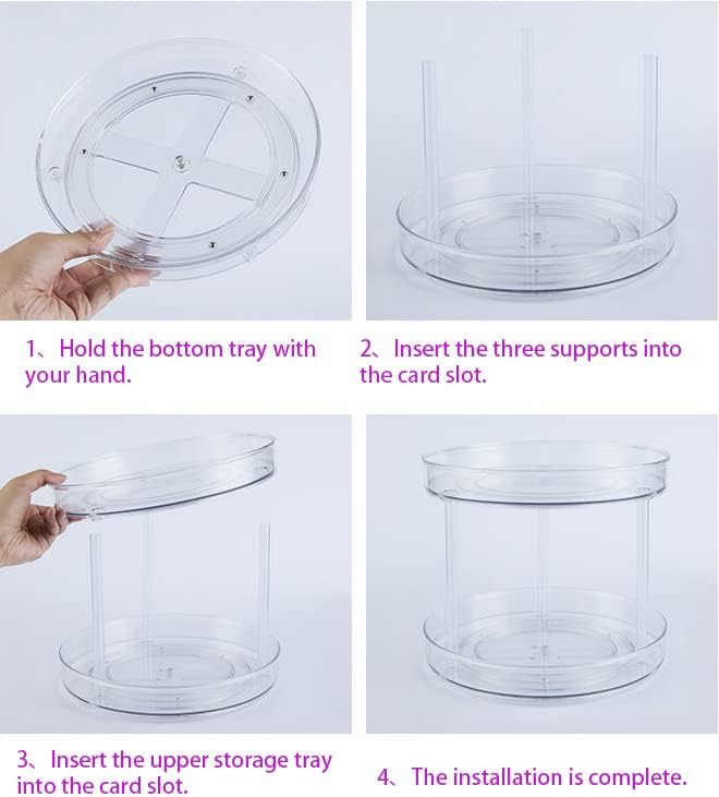 2 Tier Lazy Susan Organizer, Raised Edge Swivel Organizer for Spices, Condiments, Round Clear Turntable Organizer for Cabinets, Countertops, Bathroom, Refrigerator, Dining Room Organizer,9.5 Inches