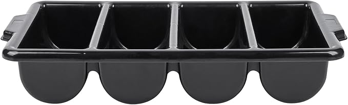 Restaurantware-21.9 x 14.2 x 3.5 Inch Silverware Organizer, 1 Crack-Resistant Cutlery Tray - 4 Compartments, Built-In Handles, Black Plastic Utensils Drawer Holder, For Kitchen Organization