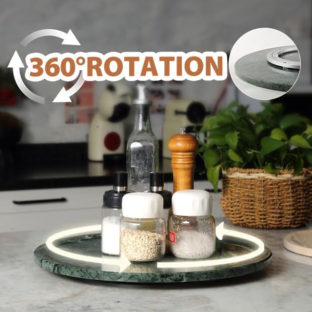Marble Lazy Susan, 16 in Lazy Susan Turntable Organizer for Cabinet Pantry Kitchen Countertop Fridge Bathroom Makeup Vanity Countertop, Detachable Lazy Susan Organizer, Green