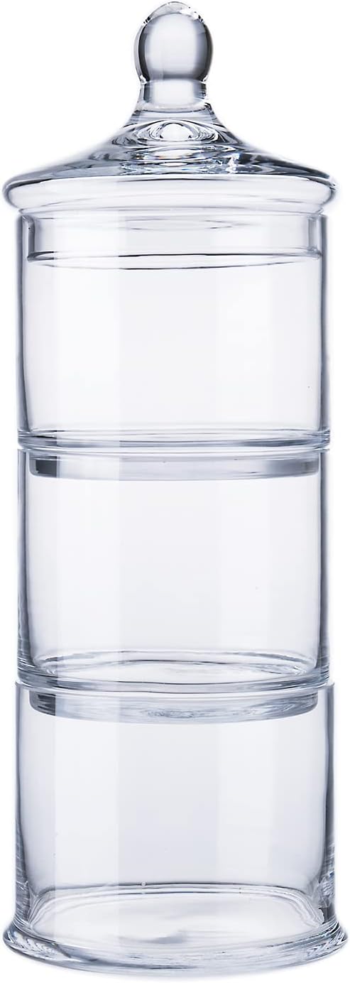 Diamond Star 14.5" 3 Tier Decorative Round Glass Storage Jars with Lids, Decorative Round Stackable Snack Storage Canister with Lid for Sweets, Animal Treats, Nuts, Coffee Bean and Building Blocks