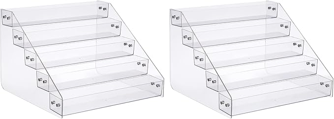 Acrylic Spice Rack, Tiered Spice Rack Shelf Seasoning Organizer for Countertop, Cabinet, Pantry, Kitchen Storage - 5 Tier, 2PCS