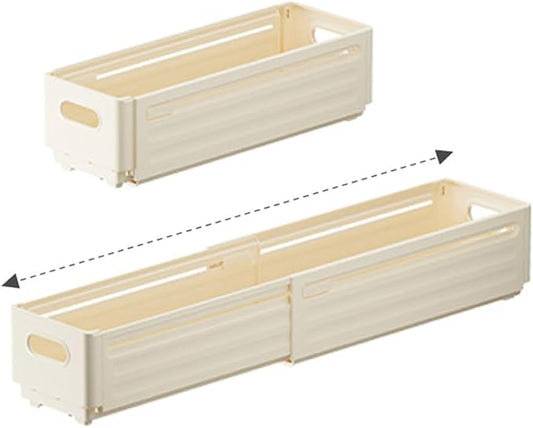 Foldable Storage Bins, Plastic Expandable Boxes for Organizing, Adjustable from 11-18.8" Drawer Organizers Separators Dividers for Bedroom Kitchen Utensils Tools Closet, Small White