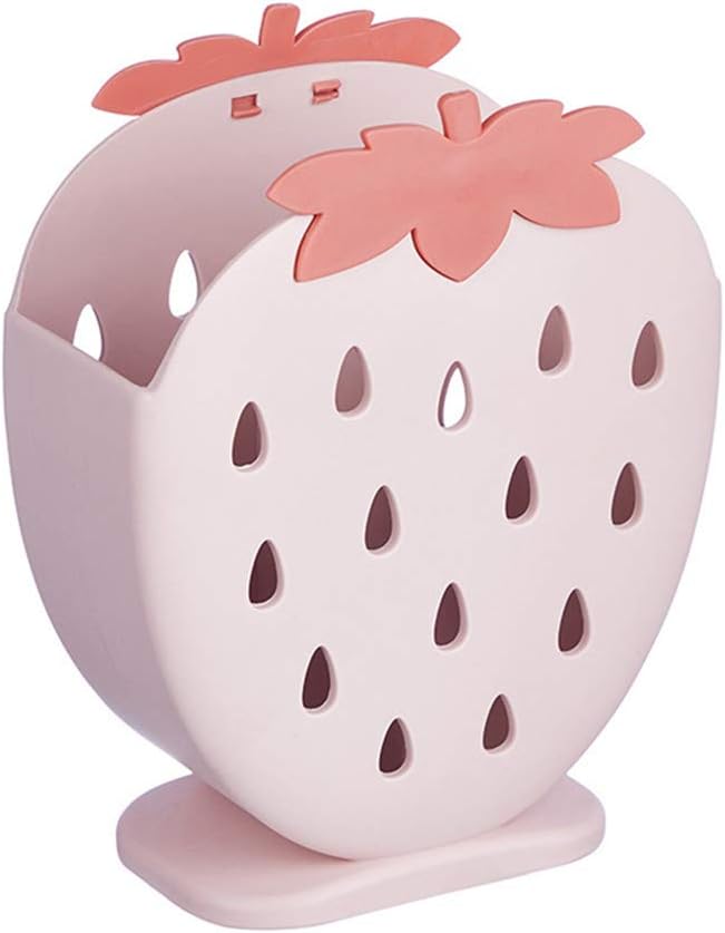 AKOAK 1 Pack Strawberry Chopsticks Stand, Cutlery Storage Box, Suitable for Storing Spoons, Chopsticks, Spoons, Knives and Other Kitchen Utensils (Light Pink)