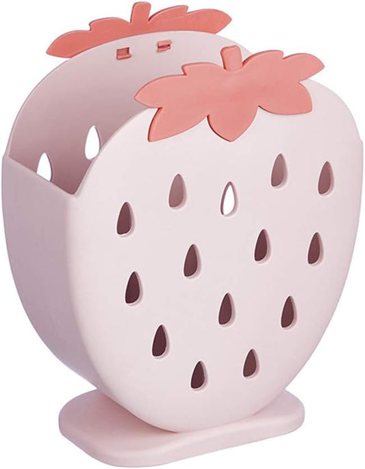 AKOAK 1 Pack Strawberry Chopsticks Stand, Cutlery Storage Box, Suitable for Storing Spoons, Chopsticks, Spoons, Knives and Other Kitchen Utensils (Light Pink)
