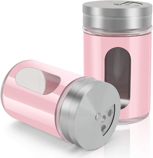 Accmor 2pcs Salt and Pepper Shakers,Stainless Steel Shaker for Salt Powder Sugar Cinnamon Pepper, Spice Dispenser with Adjustable Pour Holes,Pink