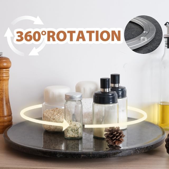 Marble Lazy Susan, 16 in Lazy Susan Turntable Organizer for Cabinet Pantry Kitchen Countertop Fridge Bathroom Makeup Vanity Countertop, Large Space Lazy Susan Organizer, Black