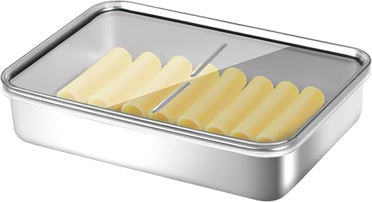 Food Storage Container, 304 Stainless Steel Cheese Container for Refrigerator, Deli Meat Keeper Fridge Storage (1PCS Cheese container- 27 FL OZ)