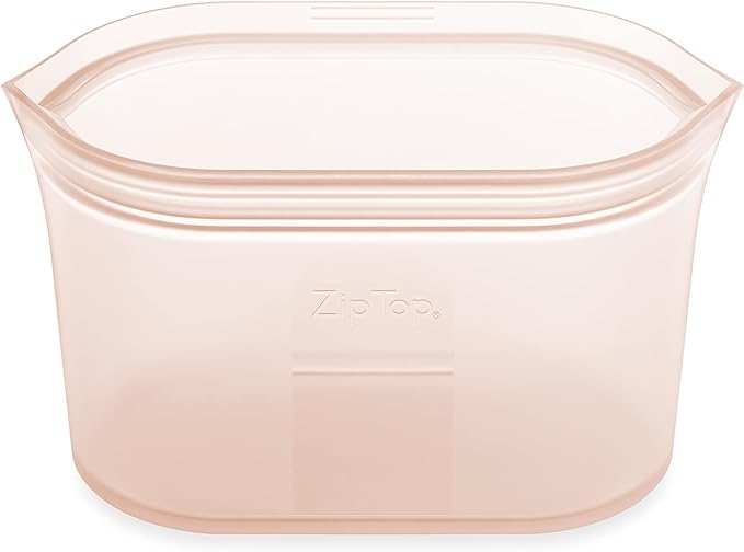 Zip Top Reusable Food Storage Bags | Medium Dish [Peach] | Silicone Meal Prep Container | Microwave, Dishwasher and Freezer Safe | Made in the USA
