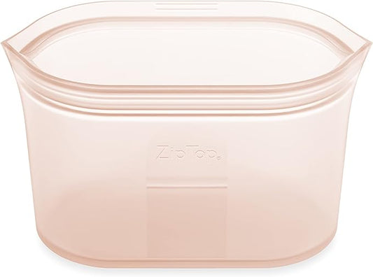 Zip Top Reusable Food Storage Bags | Medium Dish [Peach] | Silicone Meal Prep Container | Microwave, Dishwasher and Freezer Safe | Made in the USA