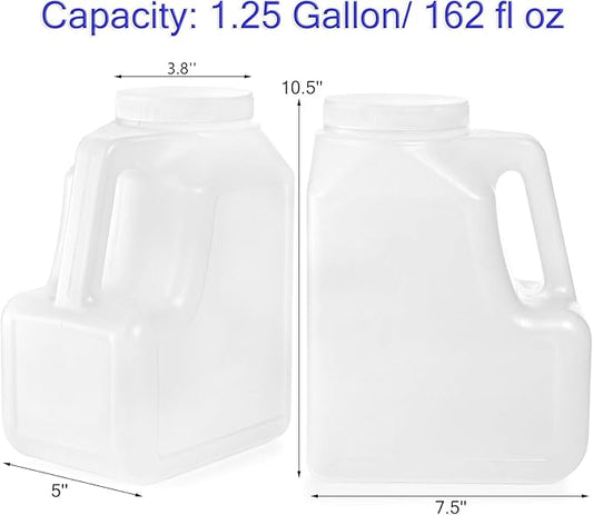 Yesland 2 Pcs White Plastic Gallon Jar with Handle and Airtight Lid - Square Empty Storage Containers and Jugs - 1.25 Gallon Wide Mouth Bottles for Craft Supplies, Paint, Detergent Storage, Liquids