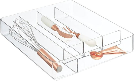 mDesign Plastic Kitchen Cabinet Drawer Storage Organizer Tray - for Storing Organizing Cutlery, Spoons, Cooking Utensils, Gadgets - 5 Divided Compartments - Clear